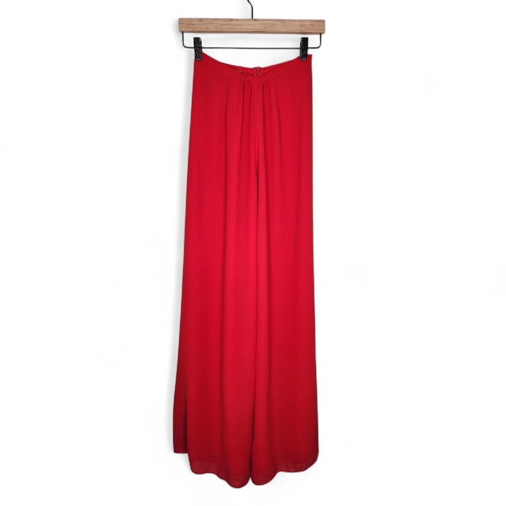 Custom Made High Waisted Red Wide Leg Chiffon Palazzo Pants Size S